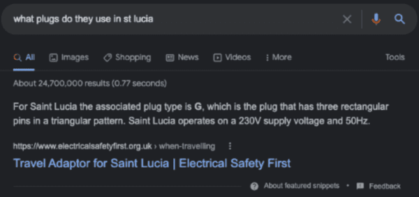 16 Simple Tips to Write a Blog Post That Ranks on Google 6 A google search for 'what plugs do they use in st lucia'