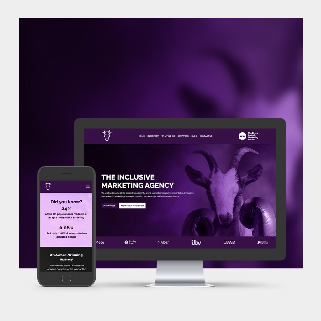 What Do Google's Personalised Search Rankings Mean for SEO? 2 Purple Goat website displayed on a Desktop and Mobile screen