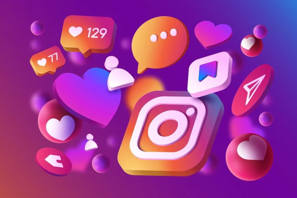 Social media icons on a purple background demonstrating content ideas for social media