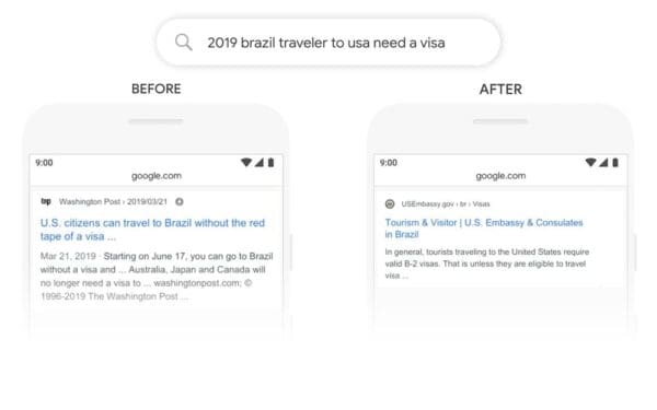 Results with Googles new search algorithm